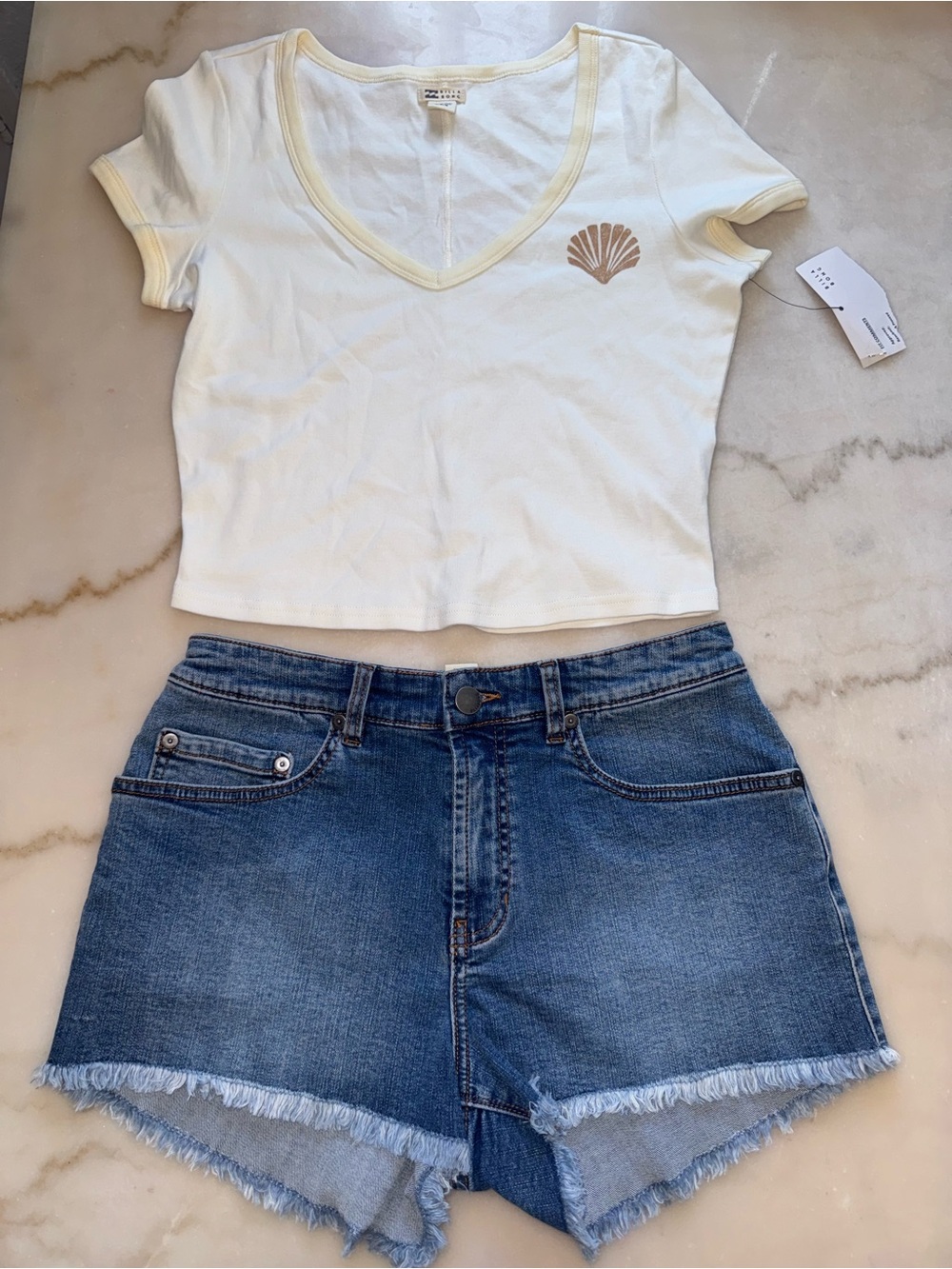 Billabong Blue Denim Jean Shorts & White Top - Set